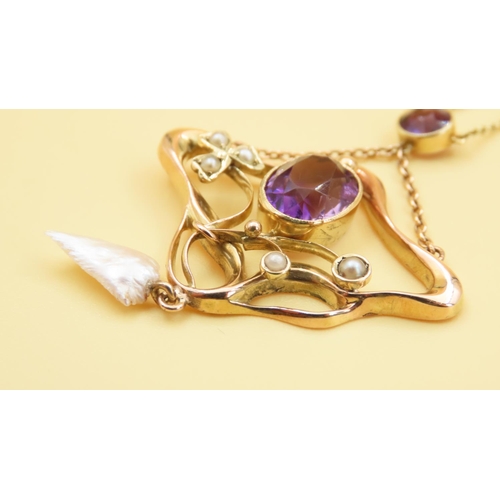 166 - Amethyst and Pearl Set Ladies Necklace Mounted in 15 Carat Yellow Gold Further Set on 15 Carat Yello... 