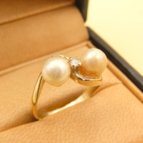 173 - Twin Pearl and Gemstone Set Silver Gilt Ring Size U