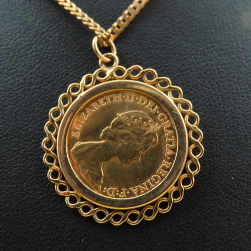 176 - 1982 Half Sovereign Pendant Mounted on 9 Carat Yellow Gold Chain 52cm
