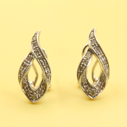 180 - Pair of Ribbon Motif Diamond Earrings Mounted on 9 Carat White Gold Each 2cm High