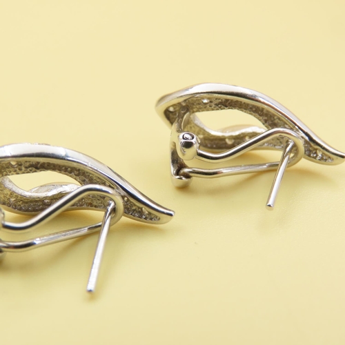 180 - Pair of Ribbon Motif Diamond Earrings Mounted on 9 Carat White Gold Each 2cm High