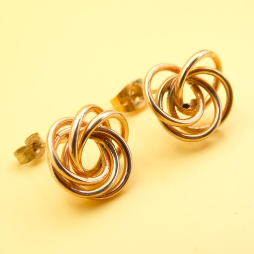 181 - Pair of 9 Carat Yellow White and Rose Gold Knot Motif Earrings