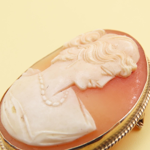 183 - 9 Carat Yellow Gold Bound Cameo Ladies Side Profile 4cm High