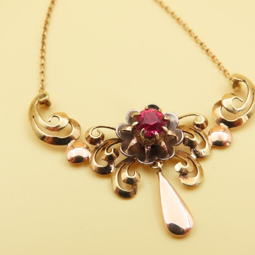 186 - 14 Carat Yellow Gold Ruby Inset Necklace Attractively Detailed Further Mounted on 14 Carat Yellow Go... 