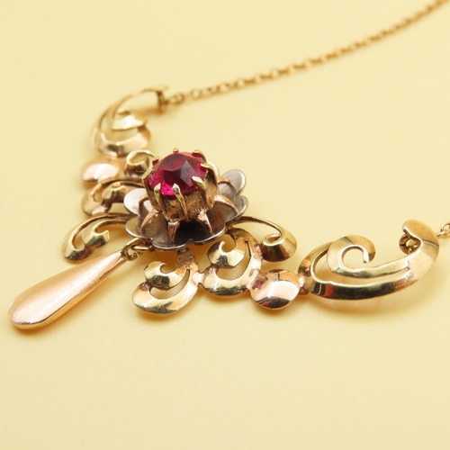 186 - 14 Carat Yellow Gold Ruby Inset Necklace Attractively Detailed Further Mounted on 14 Carat Yellow Go... 