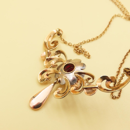 186 - 14 Carat Yellow Gold Ruby Inset Necklace Attractively Detailed Further Mounted on 14 Carat Yellow Go... 