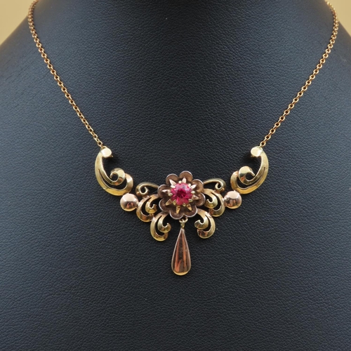 186 - 14 Carat Yellow Gold Ruby Inset Necklace Attractively Detailed Further Mounted on 14 Carat Yellow Go... 