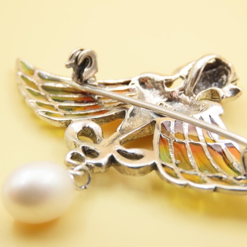 188 - Art Nouveau Enamel and Pearl Silver Brooch