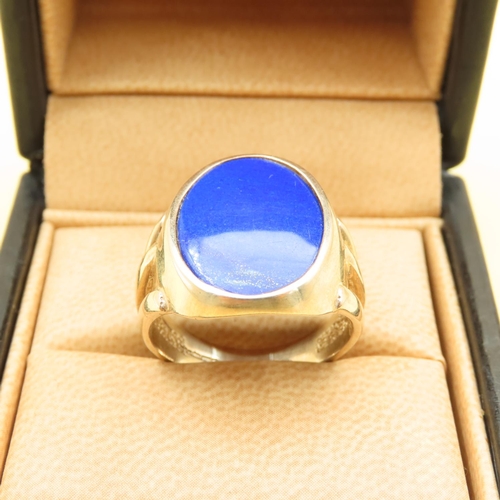 194 - Lapis Lazuli Panel Set Ring Mounted on 9 Carat Yellow Gold Ring Size U