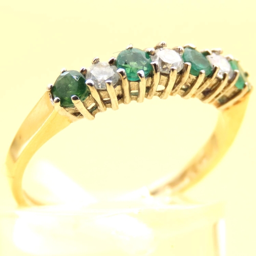 2 - Seven Stone Emerald and Diamond Ring Mounted on 18 Carat Yellow Gold Band Size N and a Half