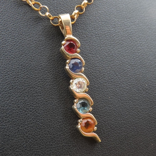 201 - Multi Gem Pendant Set in 9 Carat Yellow Gold 4cm High Further Set on 9 Carat Yellow Gold Chain 52cm ... 