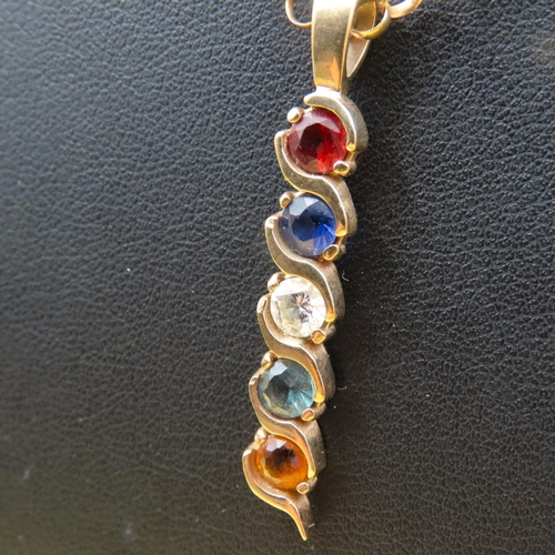 201 - Multi Gem Pendant Set in 9 Carat Yellow Gold 4cm High Further Set on 9 Carat Yellow Gold Chain 52cm ... 