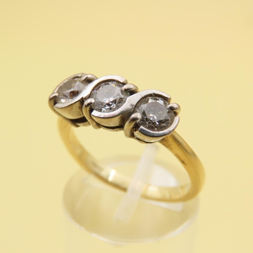 202 - Diamond Three Stone Half Bezel Set Diamond Ring Set in 18 Carat White Gold Mounted on 18 Carat Yello... 