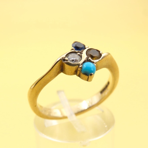 204 - Four Stone Sapphire Diamond Citrine and Turquoise Ring Mounted on 9 Carat Yellow Gold Ring Size P