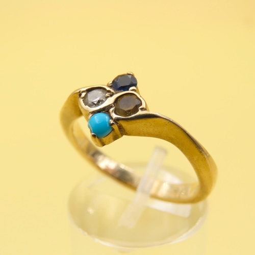 204 - Four Stone Sapphire Diamond Citrine and Turquoise Ring Mounted on 9 Carat Yellow Gold Ring Size P