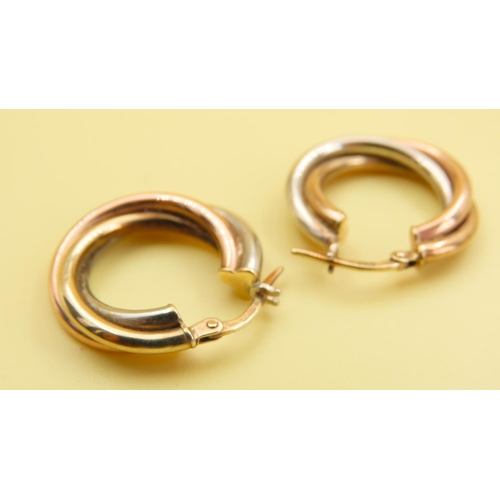 206 - Pair of 9 Carat Yellow White and Rose Gold Trinity Earrings Each 2cm Diameter