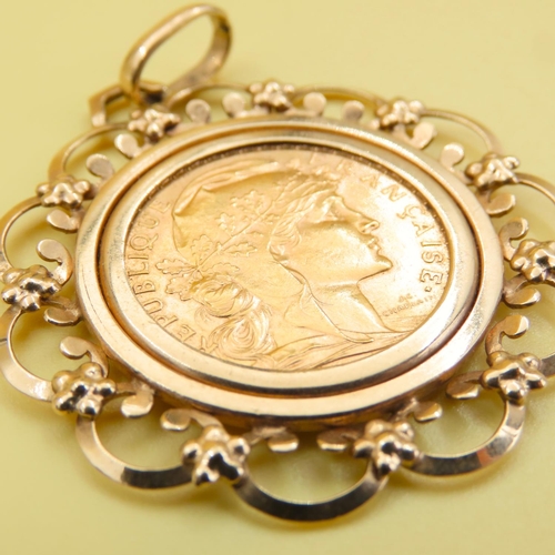 207 - 20 Francs 1913 Coin Pendant Set in 9 Carat Yellow Gold 4cm Diameter