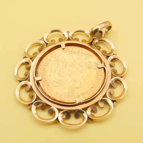 207 - 20 Francs 1913 Coin Pendant Set in 9 Carat Yellow Gold 4cm Diameter