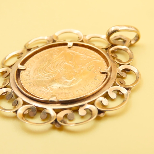 207 - 20 Francs 1913 Coin Pendant Set in 9 Carat Yellow Gold 4cm Diameter