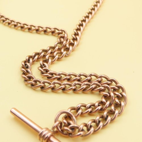 209 - 9 Carat Rose Gold Curb Link T-Bar Pocket Watch Chain or Necklace 54cm Long 41.7 Grams