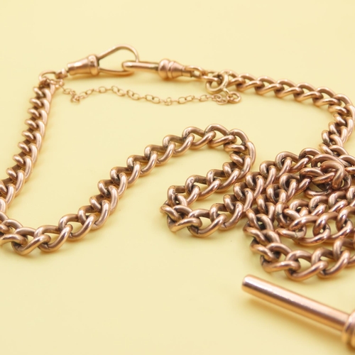 209 - 9 Carat Rose Gold Curb Link T-Bar Pocket Watch Chain or Necklace 54cm Long 41.7 Grams