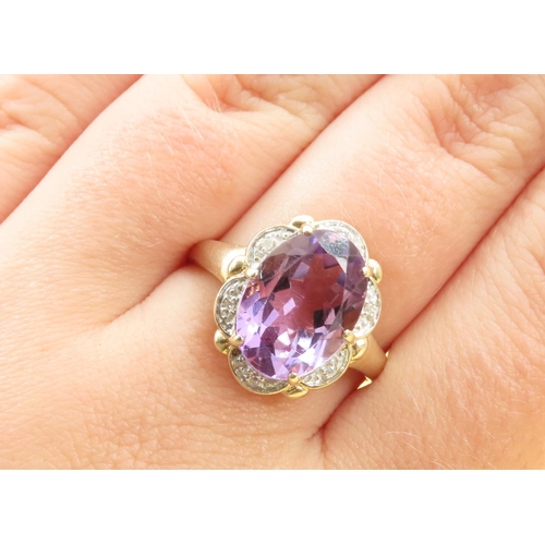 220 - Amethyst Oval Cut Centerstone Ring 9 Carat Yellow Gold Band Ring Size U