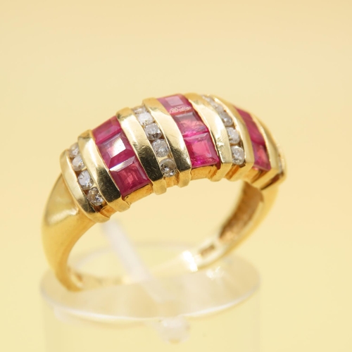 226 - Ruby and Diamond Ladies Ring Mounted on 18 Carat Yellow Gold Band Ring Size O