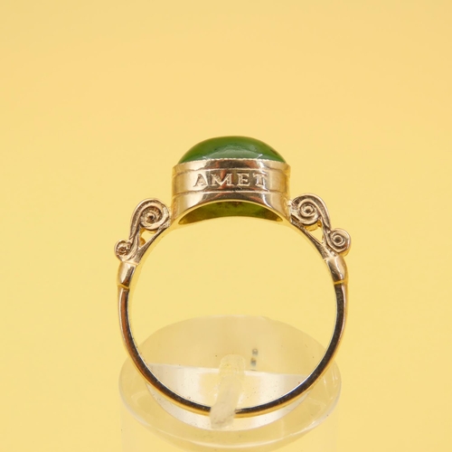 227 - Jade Cabochon Polished Oval Cut Centre Stone Ring Mounted on 9 Carat Yellow Gold Band Ring