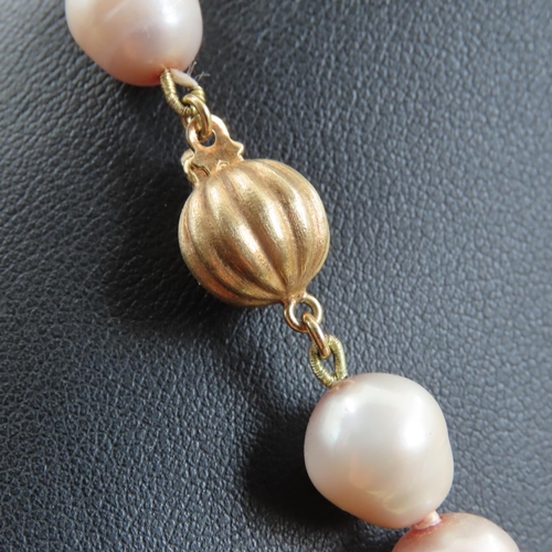 228 - Pearl Necklace 14 Carat Yellow Gold Clasp Single Strand 44cm Long