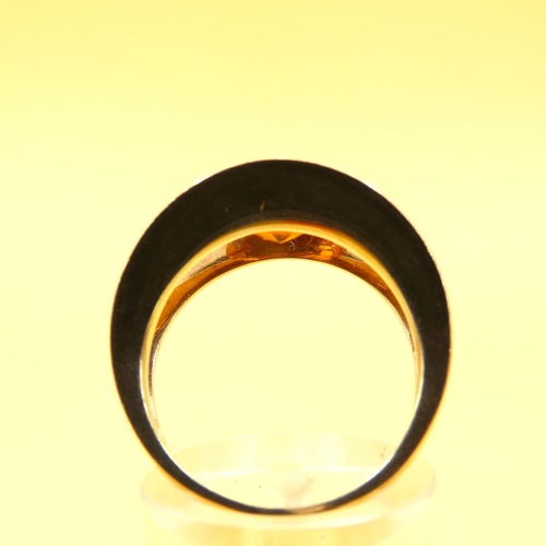 230 - Cognac Citrine Centre Stone Ring Diamond Decorated Band 9 Carat Yellow Gold Ring Size O