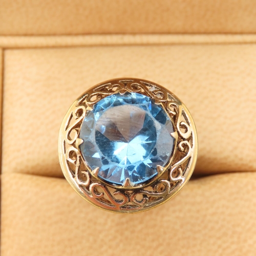 234 - Blue Topaz Statement Ring Mounted on 9 Carat Yellow Gold Ring Size K and a Half