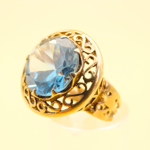 234 - Blue Topaz Statement Ring Mounted on 9 Carat Yellow Gold Ring Size K and a Half