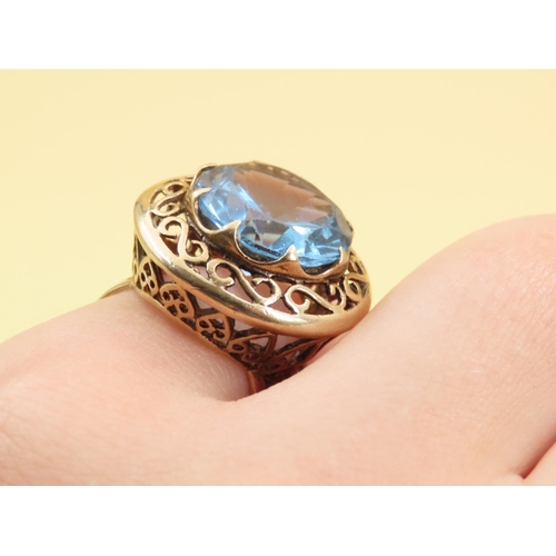 234 - Blue Topaz Statement Ring Mounted on 9 Carat Yellow Gold Ring Size K and a Half