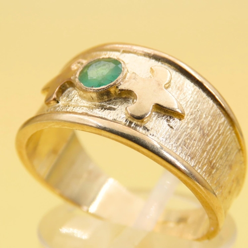 235 - Emerald Set 9 Carat Yellow Gold Band Ring Size P