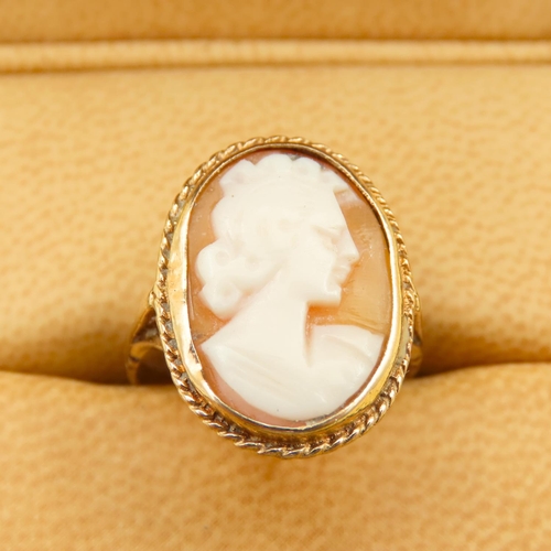 237 - 9 Carat Yellow Gold Cameo Ring Oval Form Lady Side Profile Size O