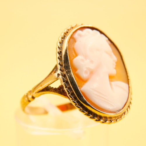 237 - 9 Carat Yellow Gold Cameo Ring Oval Form Lady Side Profile Size O