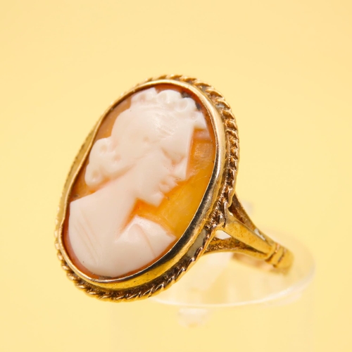 237 - 9 Carat Yellow Gold Cameo Ring Oval Form Lady Side Profile Size O