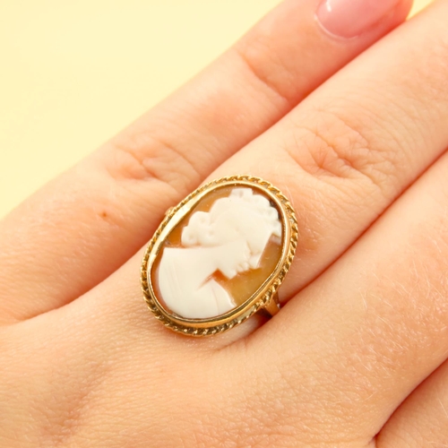 237 - 9 Carat Yellow Gold Cameo Ring Oval Form Lady Side Profile Size O