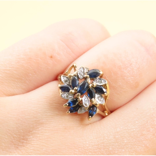 238 - Sapphire and Diamond Set 9 Carat Yellow Gold Ladies Cluster Ring Size O