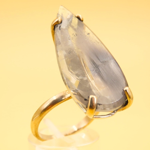 239 - 9 Carat Yellow Gold Modernist Form Four Claw Set Quartz Mounted Statement Ring