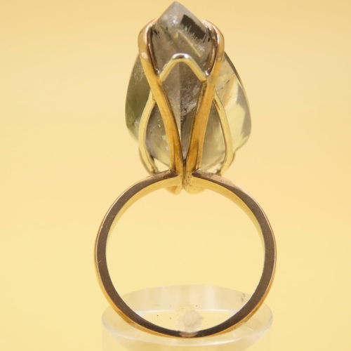 239 - 9 Carat Yellow Gold Modernist Form Four Claw Set Quartz Mounted Statement Ring