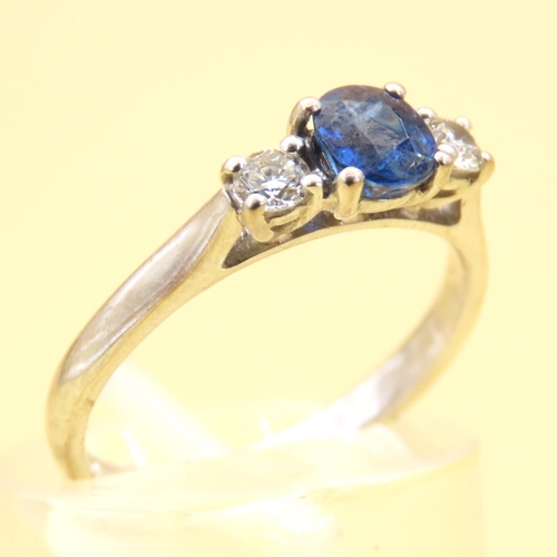 24 - Sapphire and Diamond Three Stone Ring Set on 18 Carat White Gold Band Size L
