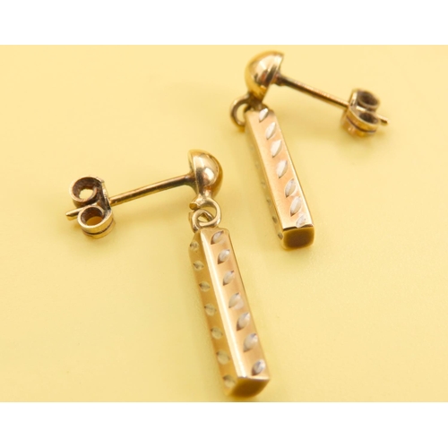 240 - 9 Carat Yellow Gold Ingot Form Drop Earrings with White Gold Detail 2cm Drop