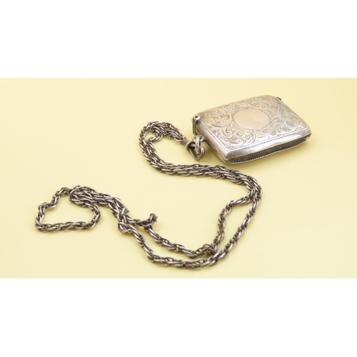 245 - Silver Vesta Case Hinged Top Striker to Base Approximately 4cm High Mounted on Chain