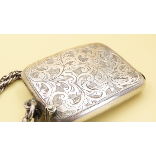 245 - Silver Vesta Case Hinged Top Striker to Base Approximately 4cm High Mounted on Chain