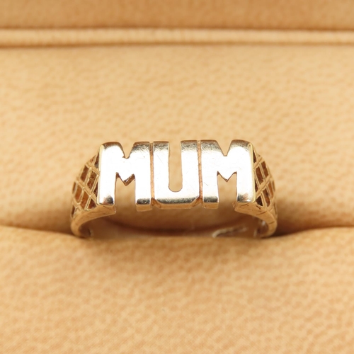 246 - Mother's Ring 9 Carat Yellow Gold Inscribed MUM Size Q and a Half