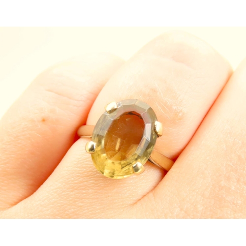 248 - Smokey Quartz Statement Ring Oval Cut Four Claw Setting Mounted on 9 Carat Yellow Gold Band Ring Siz... 