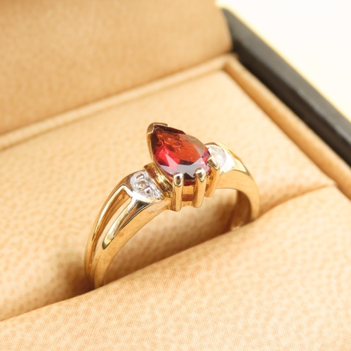 251 - 9 Carat Yellow Gold Solitaire Mozambique Garnet Ring Further Set with White Topaz to Shoulders Ring ... 