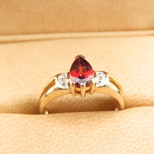 251 - 9 Carat Yellow Gold Solitaire Mozambique Garnet Ring Further Set with White Topaz to Shoulders Ring ... 