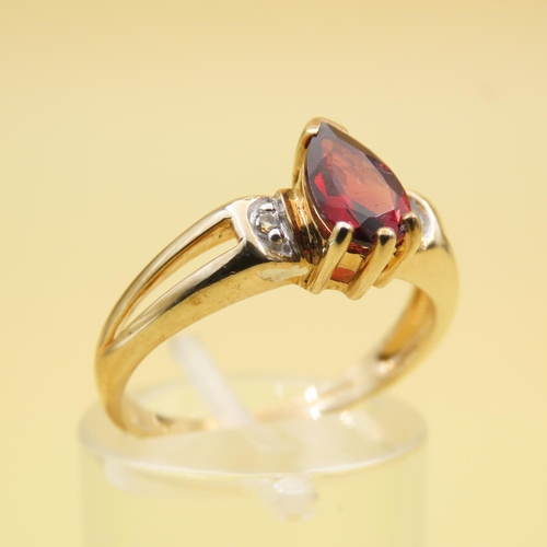 251 - 9 Carat Yellow Gold Solitaire Mozambique Garnet Ring Further Set with White Topaz to Shoulders Ring ... 